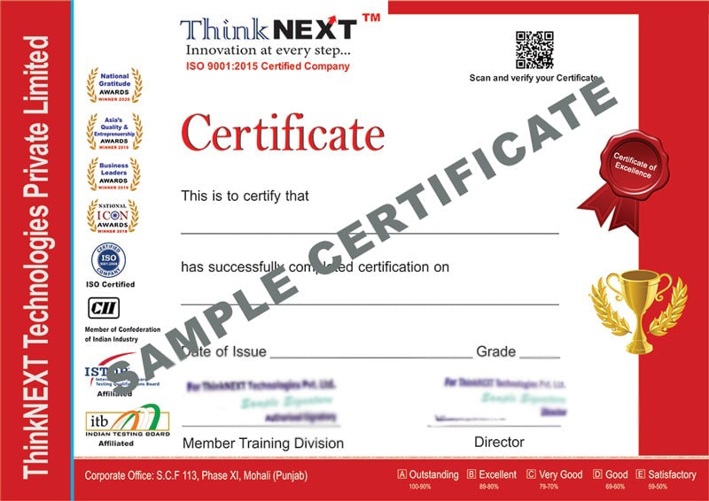 Digital Marketing Course sample certificate